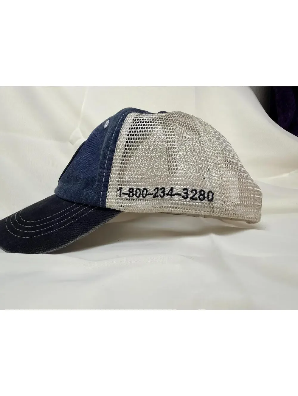 Steiner Tractor Parts Mesh Trucker Hat Blue Tan Leather Patch Snapback